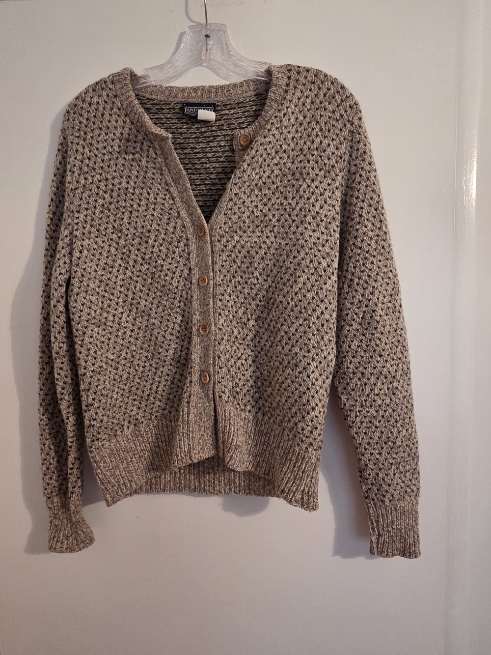 Lands'End Made In USA Chunky Knit Button-Front Cardigan Sweater - Gray/Beige